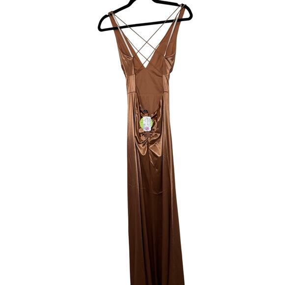 Windsor Copper Satin Formal Gown ✨ Criss Cross Back + Faux Fur Stole NWT - Picture 7 of 8